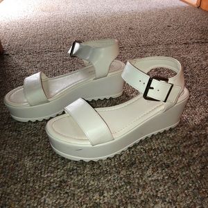 White chunky heels espadrilles